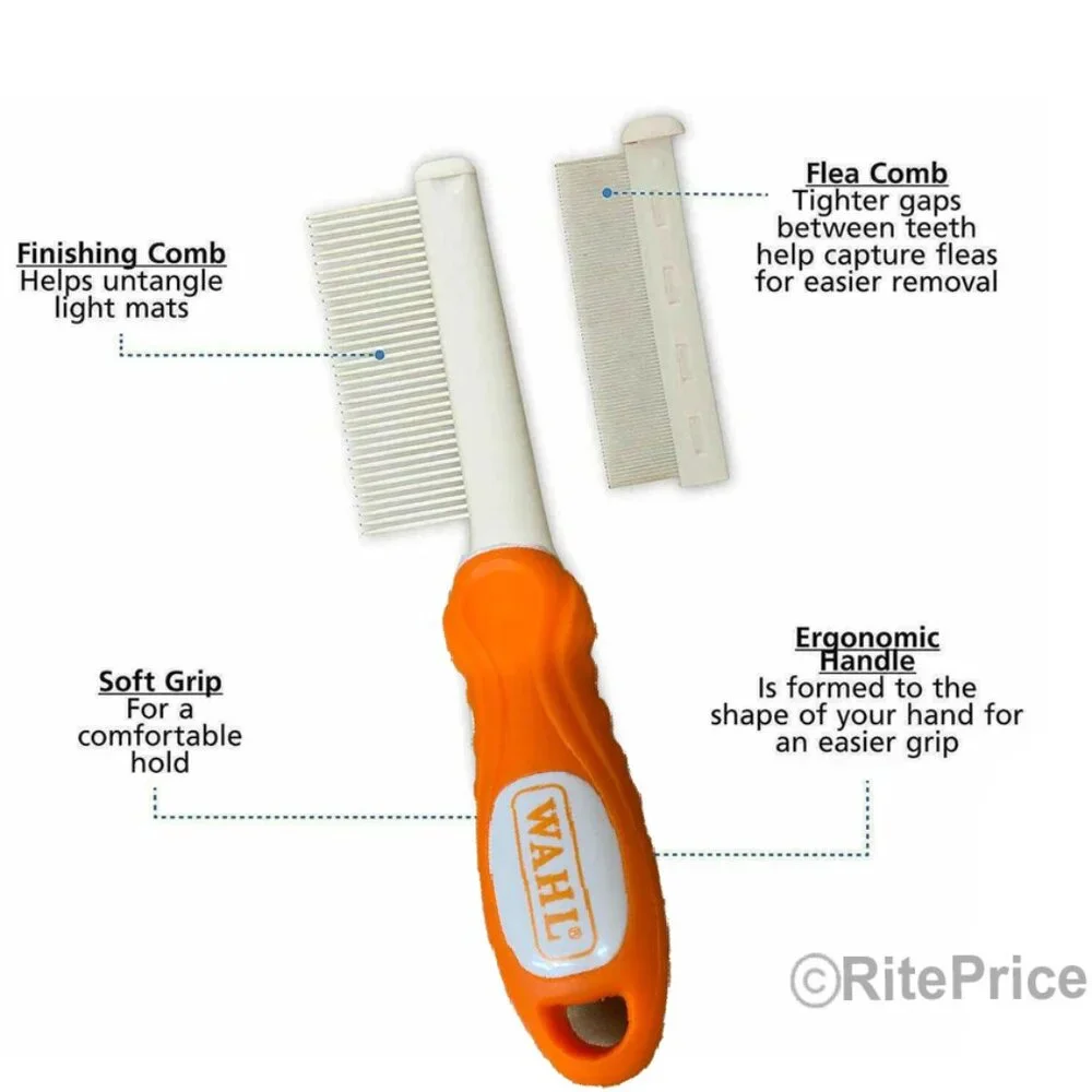 Wahl 2-in-1 Flea/Finishing Pet Comb to detect fleas, flea eggs, ticks - New